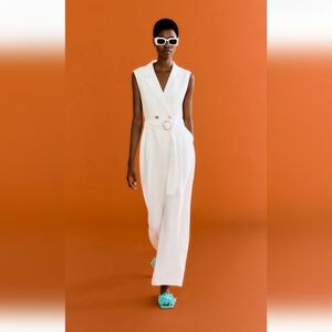 Zara Belted Wrap Jumpsuit Oyster White